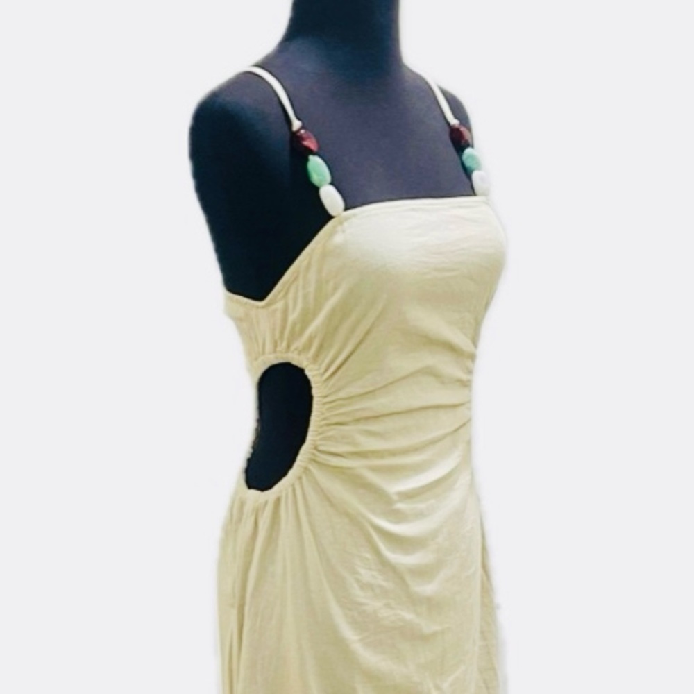 Zara Linen Blend  Midi Dress with Waist Cut Outs